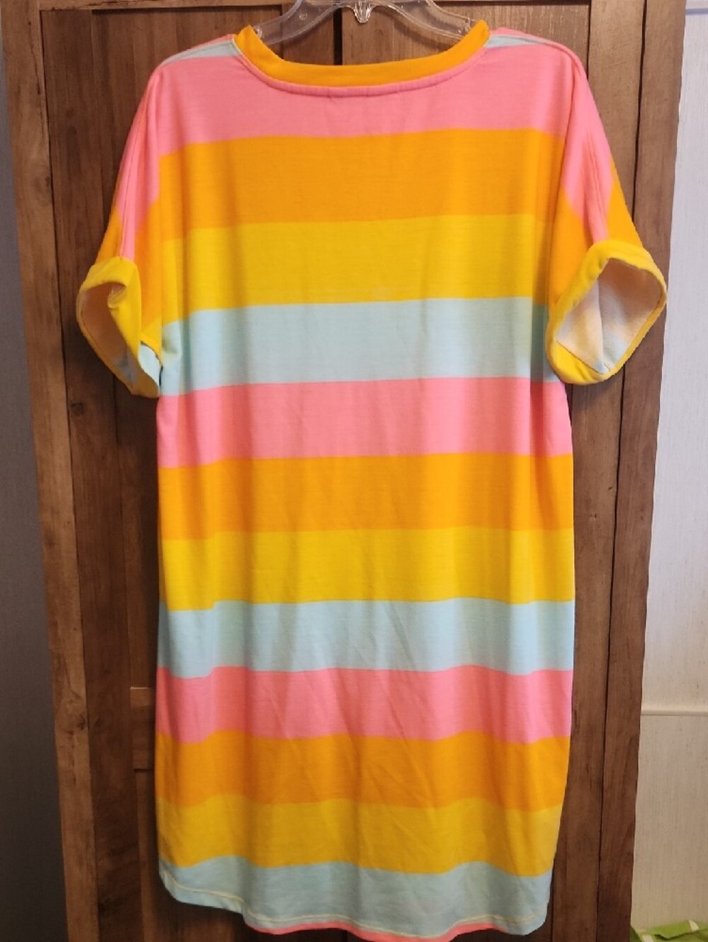 Striped Midi Shift T-shirt Muticolored Beach Resort Dress - Picture 3 of 6
